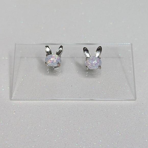 Bunny Ears Opal 925 Sterling Silver Stud Earrings - Picture 3 of 8